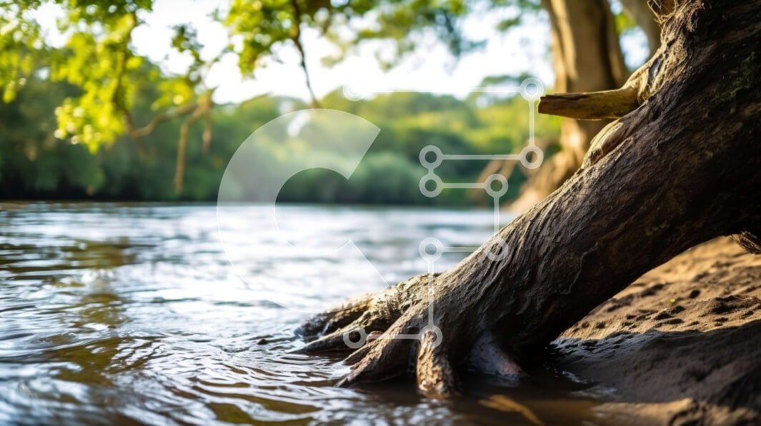 Intra Συλλεκτικό Ξύλινο Παζλ Plywood  4mm - Όμορφη κοντινή λήψη ενός κορμού δέντρου με ρίζες και νερό στο φόντο Σε Ξύλινο Κουτί - Διαστάσεις: 10x10 cm – 25 κομμάτια