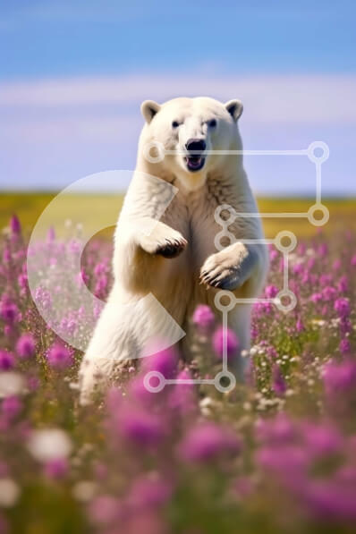 Σετ των 2 Intra Συλλεκτικό Ξύλινο Παζλ Plywood  4mm - Εκπληκτική εικόνα μιας πολικής αρκούδας σε ένα χωράφι με μοβ λουλούδια Σε Ξύλινο Κουτί - Διαστάσεις: 10x10 cm – 25 κομμάτια