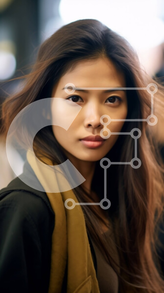 Intra Συλλεκτικό Ξύλινο Παζλ Plywood  4mm - Νεαρή γυναίκα με μαύρο δερμάτινο μπουφάν και καφέ κασκόλ Σε Ξύλινο Κουτί - Διαστάσεις Puzzle: 10x10 cm – 25 κομμάτια