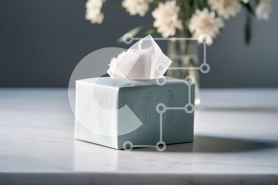 Intra Συλλεκτικό Ξύλινο Παζλ Plywood  4mm - Μπλε κεραμικό χαρτομάντηλο με γεωμετρικό σχέδιο σε λευκό πάγκο Σε Ξύλινο Κουτί - Διαστάσεις: 10x10 cm – 25 κομμάτια