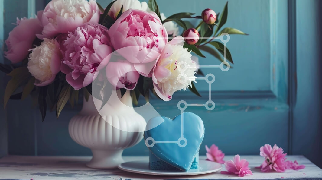 Intra Συλλεκτικό Ξύλινο Παζλ Plywood  4mm - Ανοιξιάτικα λουλούδια και κέικ Ρύθμιση τραπεζιού Σε Ξύλινο Κουτί - Διαστάσεις Puzzle: 10x10 cm – 25 κομμάτια