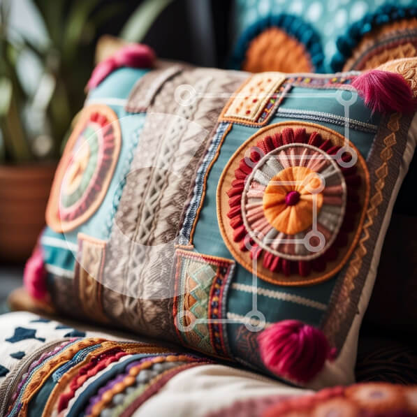 Intra Συλλεκτικό Ξύλινο Παζλ Plywood  4mm - Όμορφο μαξιλάρι με περίπλοκα κεντήματα και φούντες σε καναπέ Σε Ξύλινο Κουτί - Διαστάσεις Puzzle: 10x10 cm – 25 κομμάτια