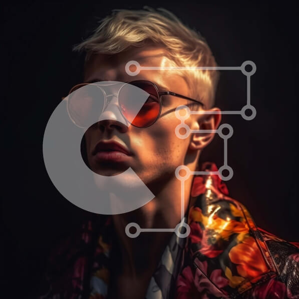 Intra Συλλεκτικό Ξύλινο Παζλ Plywood  4mm - Σοβαρός νεαρός άνδρας με πολύχρωμο σακάκι και γυαλιά ηλίου Σε Ξύλινο Κουτί - Διαστάσεις Puzzle: 10x10 cm – 25 κομμάτια