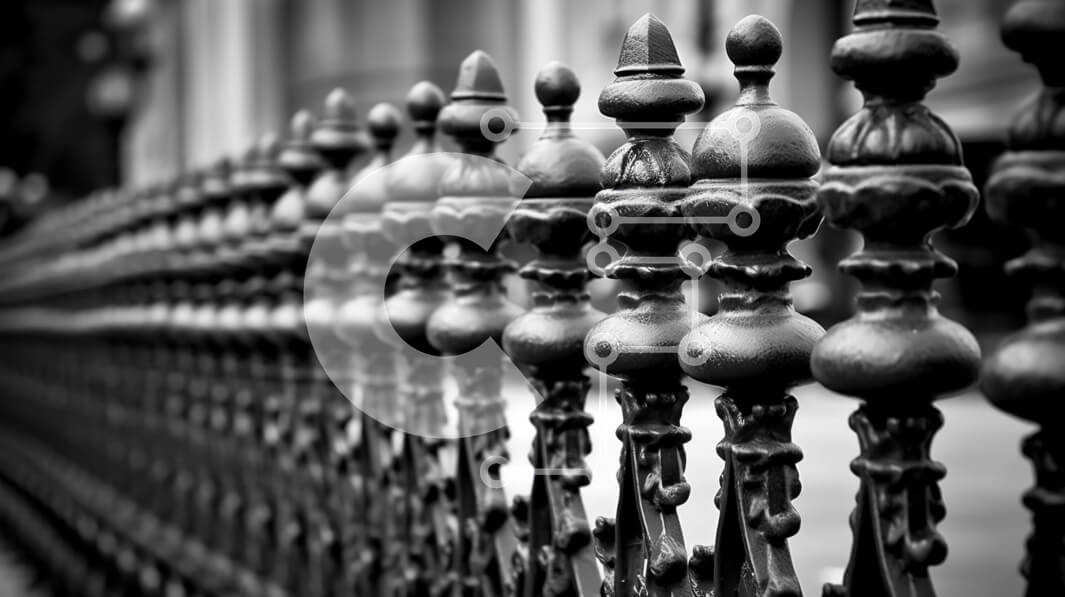 Intra Συλλεκτικό Ξύλινο Παζλ Plywood  4mm - Όμορφη ασπρόμαυρη εικόνα ενός φράχτη από σφυρήλατο σίδερο με περίτεχνες διακοσμήσεις Σε Ξύλινο Κουτί - Διαστάσεις Puzzle: 10x10 cm – 25 κομμάτια