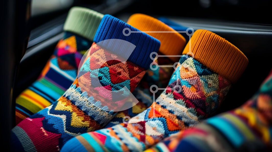 Intra Συλλεκτικό Ξύλινο Παζλ Plywood  4mm - Κομψές πολύχρωμες κάλτσες με ρίγες και γεωμετρικά σχήματα Σε Ξύλινο Κουτί - Διαστάσεις Puzzle: 10x10 cm – 25 κομμάτια