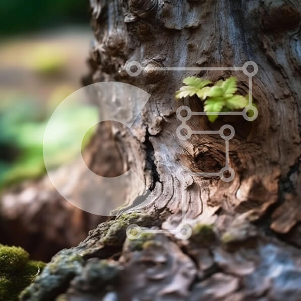 Intra Συλλεκτικό Ξύλινο Παζλ Plywood  4mm - Όμορφη κινηματογράφηση σε πρώτο πλάνο από ποώδη κορμό δέντρου με μικρό φυτό που αναπτύσσεται Σε Ξύλινο Κουτί - Διαστάσεις: 10x10 cm – 25 κομμάτια