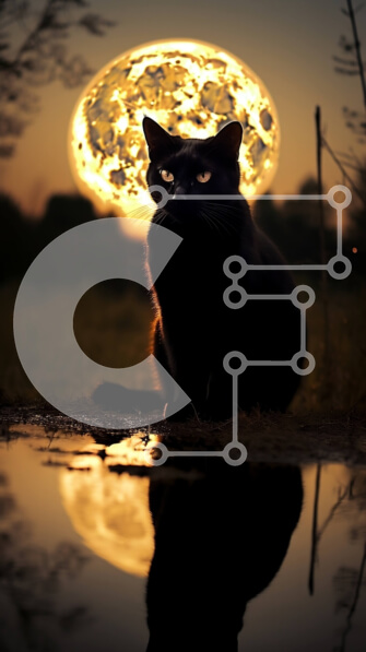 Σετ των 2 Intra Συλλεκτικό Ξύλινο Παζλ Plywood  4mm - Σαγηνευτική εικόνα της μαύρης γάτας και της πανσέληνου το σούρουπο Σε Ξύλινο Κουτί - Διαστάσεις: 10x10 cm – 25 κομμάτια