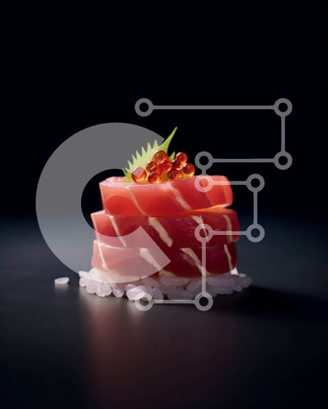 Σετ των 2 Intra Συλλεκτικό Ξύλινο Παζλ Plywood  4mm - Φρέσκο ​​και γευστικό σούσι τόνου με ρύζι και πράσινο κρεμμύδι Σε Ξύλινο Κουτί - Διαστάσεις: 10x10 cm – 25 κομμάτια