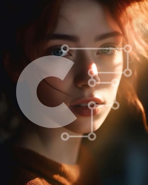 Intra Συλλεκτικό Ξύλινο Παζλ Plywood  4mm - Σοβαρό πορτρέτο μιας νεαρής γυναίκας με κόκκινα μαλλιά και καστανά μάτια Σε Ξύλινο Κουτί - Διαστάσεις Puzzle: 10x10 cm – 25 κομμάτια