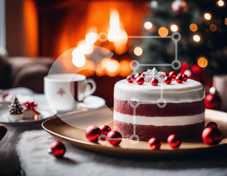 Intra Συλλεκτικό Ξύλινο Παζλ Plywood  4mm - Χριστουγεννιάτικο κέικ σε διακοσμημένο πιάτο με τζάκι Σε Ξύλινο Κουτί - Διαστάσεις: 10x10 cm – 25 κομμάτια