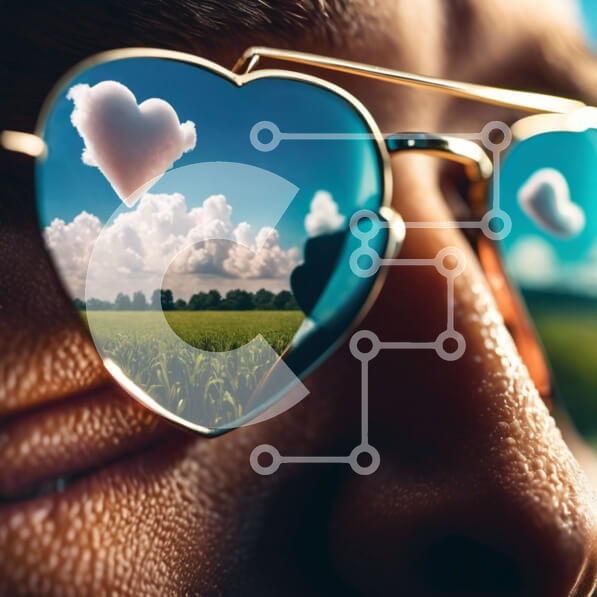 Σετ των 2 Intra Συλλεκτικό Ξύλινο Παζλ Plywood  4mm - Γυαλιά ηλίου σε σχήμα καρδιάς με αντανακλάσεις στο σύννεφο Σε Ξύλινο Κουτί - Διαστάσεις: 10x10 cm – 25 κομμάτια