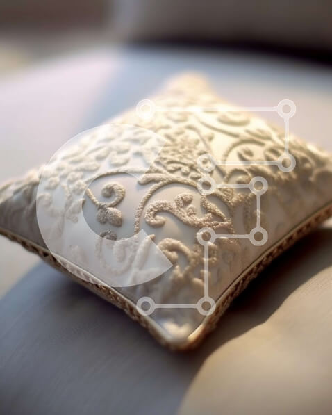 Intra Συλλεκτικό Ξύλινο Παζλ Plywood  4mm - Πολυτελές λευκό μαξιλάρι με φλοράλ κέντημα και πέρλες σε άνετο κρεβάτι Σε Ξύλινο Κουτί - Διαστάσεις Puzzle: 10x10 cm – 25 κομμάτια