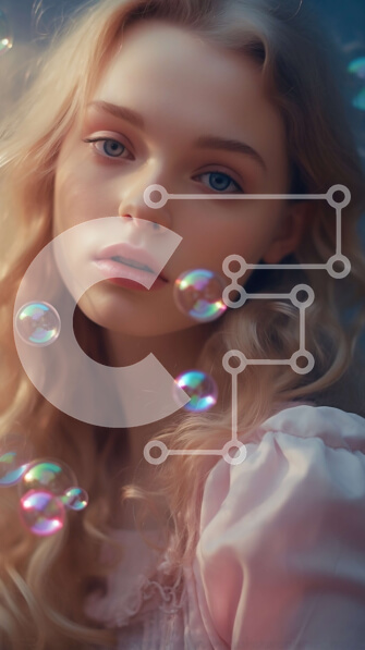 Intra Συλλεκτικό Ξύλινο Παζλ Plywood  4mm - Γαλήνια και παιχνιδιάρικη νεαρή γυναίκα που φυσά φυσαλίδες σε ένα ροζ φόρεμα Σε Ξύλινο Κουτί - Διαστάσεις Puzzle: 10x10 cm – 25 κομμάτια