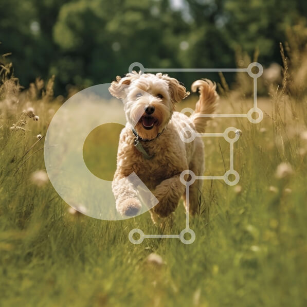 Intra Συλλεκτικό Ξύλινο Παζλ Plywood  4mm - Ευτυχισμένος σκύλος που τρέχει μέσα από ψηλό γρασίδι μια ηλιόλουστη μέρα Σε Ξύλινο Κουτί - Διαστάσεις: 10x10 cm – 25 κομμάτια