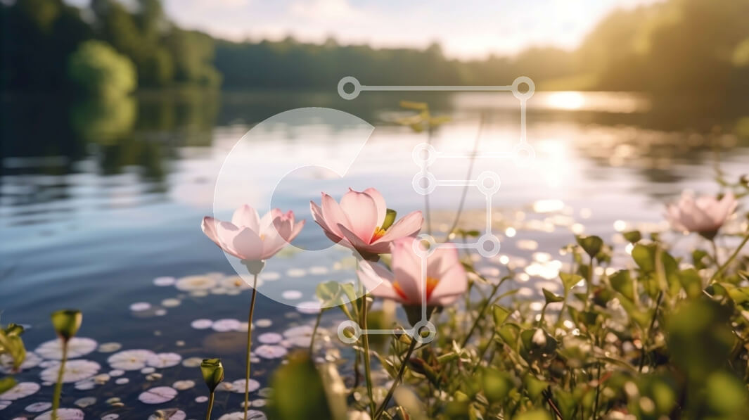 Intra Συλλεκτικό Ξύλινο Παζλ Plywood  4mm - Εκπληκτικό ηλιοβασίλεμα πάνω από μια λίμνη με όμορφα ροζ λουλούδια Σε Ξύλινο Κουτί - Διαστάσεις: 10x10 cm – 25 κομμάτια