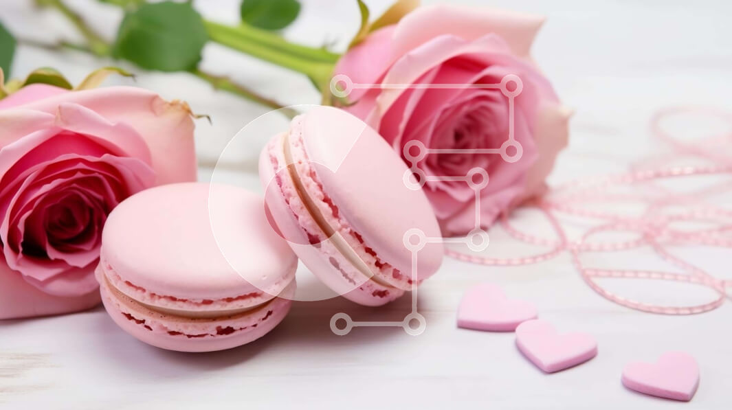 Σετ των 2 Intra Συλλεκτικό Ξύλινο Παζλ Plywood  4mm - Ροζ αμυγδαλωτά και τριαντάφυλλα σε ένα λευκό τραπέζι Σε Ξύλινο Κουτί - Διαστάσεις: 10x10 cm – 25 κομμάτια