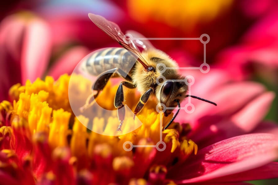 Intra Συλλεκτικό Ξύλινο Παζλ Plywood  4mm - Εκπληκτική κινηματογράφηση σε πρώτο πλάνο μιας μέλισσας σε ένα ροζ λουλούδι Σε Ξύλινο Κουτί - Διαστάσεις: 10x10 cm – 25 κομμάτια