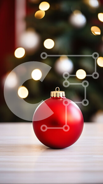 Intra Συλλεκτικό Ξύλινο Παζλ Plywood  4mm - Κόκκινη μπάλα σε ξύλινο τραπέζι με χριστουγεννιάτικο δέντρο στο φόντο Σε Ξύλινο Κουτί - Διαστάσεις: 10x10 cm – 25 κομμάτια