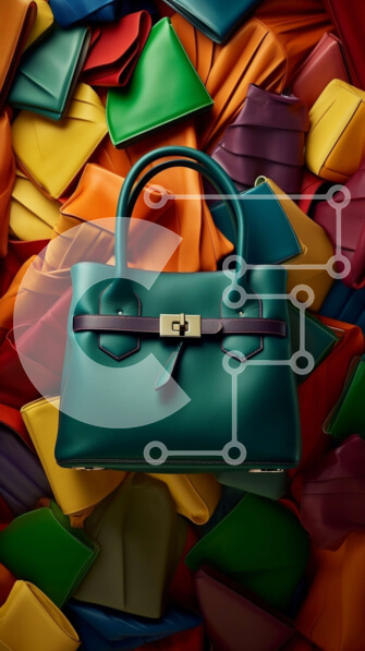 Intra Συλλεκτικό Ξύλινο Παζλ Plywood  4mm - Κομψή πράσινη τσάντα με καφέ δερμάτινο λουράκι σε ζωντανό φόντο Σε Ξύλινο Κουτί - Διαστάσεις Puzzle: 10x10 cm – 25 κομμάτια