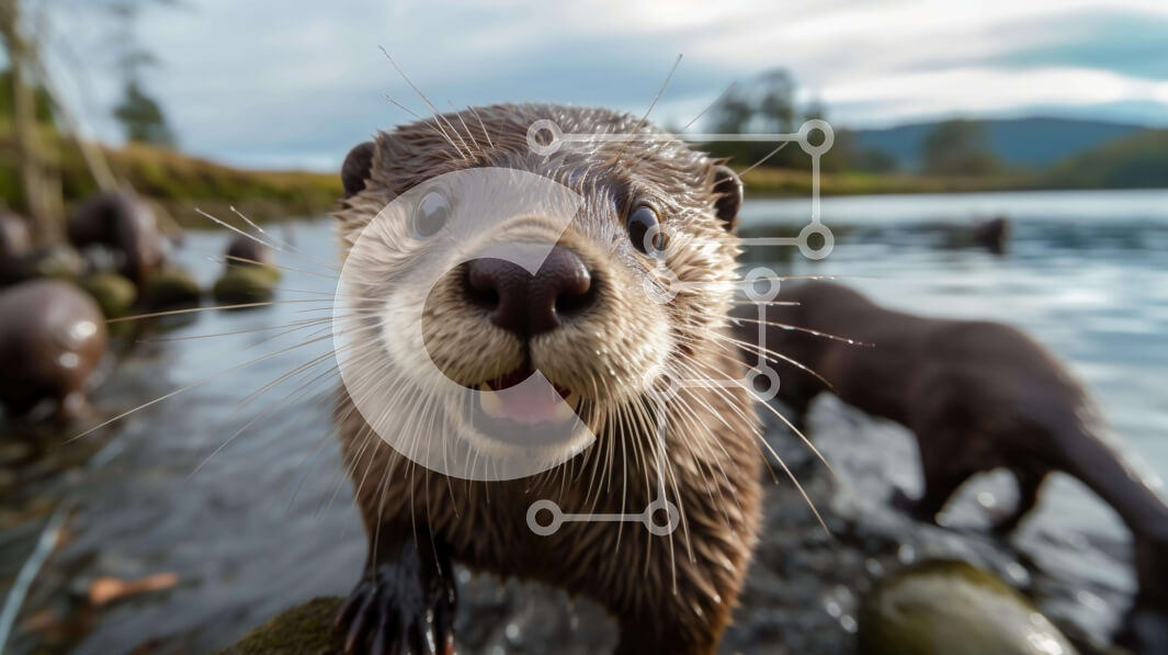 Intra Συλλεκτικό Ξύλινο Παζλ Plywood  4mm - Περίεργη βίδρα που στέκεται δίπλα στο νερό Σε Ξύλινο Κουτί - Διαστάσεις: 10x10 cm – 25 κομμάτια