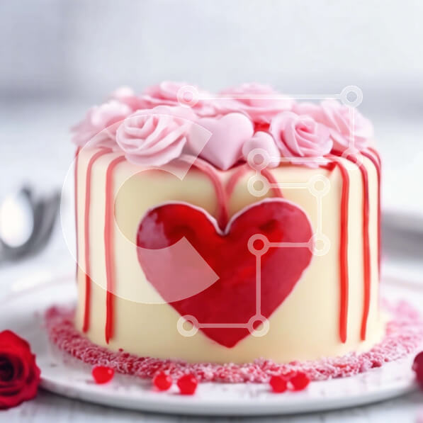 Σετ των 2 Intra Συλλεκτικό Ξύλινο Παζλ Plywood  4mm - Κέικ σε σχήμα καρδιάς με κόκκινα τριαντάφυλλα και λευκό παγωμένο Σε Ξύλινο Κουτί - Διαστάσεις: 10x10 cm – 25 κομμάτια