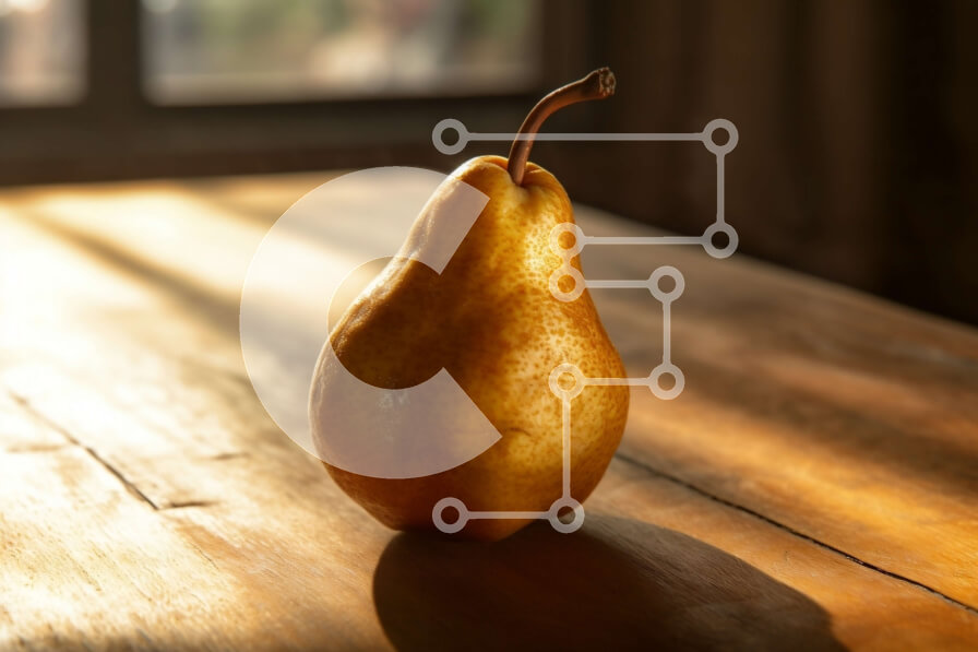 Σετ των 2 Intra Συλλεκτικό Ξύλινο Παζλ Plywood  4mm - Όμορφη εικόνα ενός ώριμου αχλαδιού σε ένα ξύλινο τραπέζι με το φως του ήλιου Σε Ξύλινο Κουτί - Διαστάσεις: 10x10 cm – 25 κομμάτια