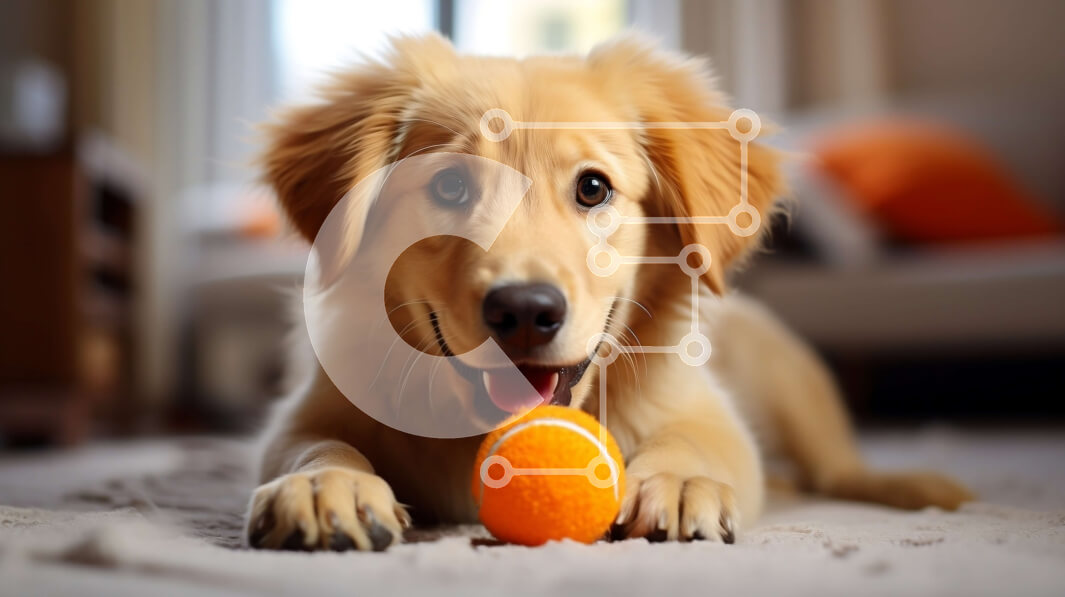 Σετ των 2 Intra Συλλεκτικό Ξύλινο Παζλ Plywood  4mm - Γκόλντεν Ριτρίβερ που παίζει με την μπάλα του τένις στο σαλόνι Σε Ξύλινο Κουτί - Διαστάσεις: 10x10 cm – 25 κομμάτια