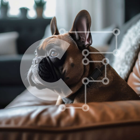 Intra Συλλεκτικό Ξύλινο Παζλ Plywood  4mm - Αξιολάτρευτη εικόνα γαλλικού μπουλντόγκ που χαλαρώνει σε δερμάτινο καναπέ Σε Ξύλινο Κουτί - Διαστάσεις: 10x10 cm – 25 κομμάτια