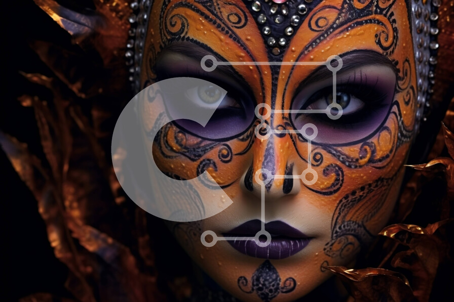 Intra Συλλεκτικό Ξύλινο Παζλ Plywood  4mm - Εκπληκτική στολή γυναίκας με μαύρο και πορτοκαλί με περίπλοκες λεπτομέρειες και κόμμωση στολισμένη με φτερά και χάντρες Σε Ξύλινο Κουτί - Διαστάσεις Puzzle: 10x10 cm – 25 κομμάτια