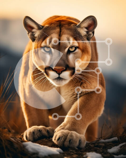 Σετ των 2 Intra Συλλεκτικό Ξύλινο Παζλ Plywood  4mm - Εκπληκτική εικόνα ενός ορεινού λιονταριού στο φυσικό του περιβάλλον Σε Ξύλινο Κουτί - Διαστάσεις: 10x10 cm – 25 κομμάτια