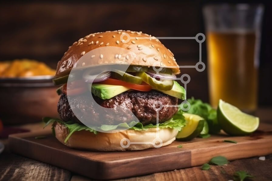 Σετ των 2 Intra Συλλεκτικό Ξύλινο Παζλ Plywood  4mm - Ζουμερό μοσχαρίσιο μπιφτέκι με αβοκάντο, μαρούλι και ντομάτα σε ξύλινη σανίδα - Φωτογραφία Αρχείου Σε Ξύλινο Κουτί - Διαστάσεις: 10x10 cm – 25 κομμάτια