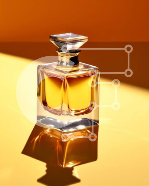 Intra Συλλεκτικό Ξύλινο Παζλ Plywood  4mm - Κομψό μπουκάλι αρώματος σε ζωντανό κίτρινο φόντο Σε Ξύλινο Κουτί - Διαστάσεις Puzzle: 10x10 cm – 25 κομμάτια