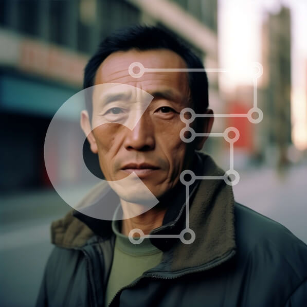 Intra Συλλεκτικό Ξύλινο Παζλ Plywood  4mm - Πορτρέτο ενός ηλικιωμένου Ασιάτη σε μια οδό της πόλης Σε Ξύλινο Κουτί - Διαστάσεις Puzzle: 10x10 cm – 25 κομμάτια