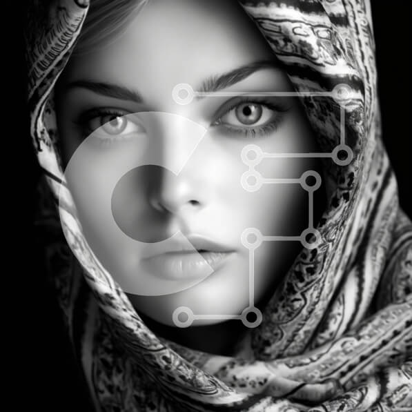 Σετ των 2 Intra Συλλεκτικό Ξύλινο Παζλ Plywood  4mm - Σοβαρή γυναίκα που φορά ένα μοτίβο κασκόλ Σε Ξύλινο Κουτί - Διαστάσεις: 10x10 cm – 25 κομμάτια