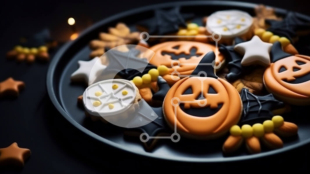 Σετ των 2 Intra Συλλεκτικό Ξύλινο Παζλ Plywood  4mm - Διακοσμημένα μπισκότα με θέμα το Halloween σε ένα πιάτο Σε Ξύλινο Κουτί - Διαστάσεις: 10x10 cm – 25 κομμάτια