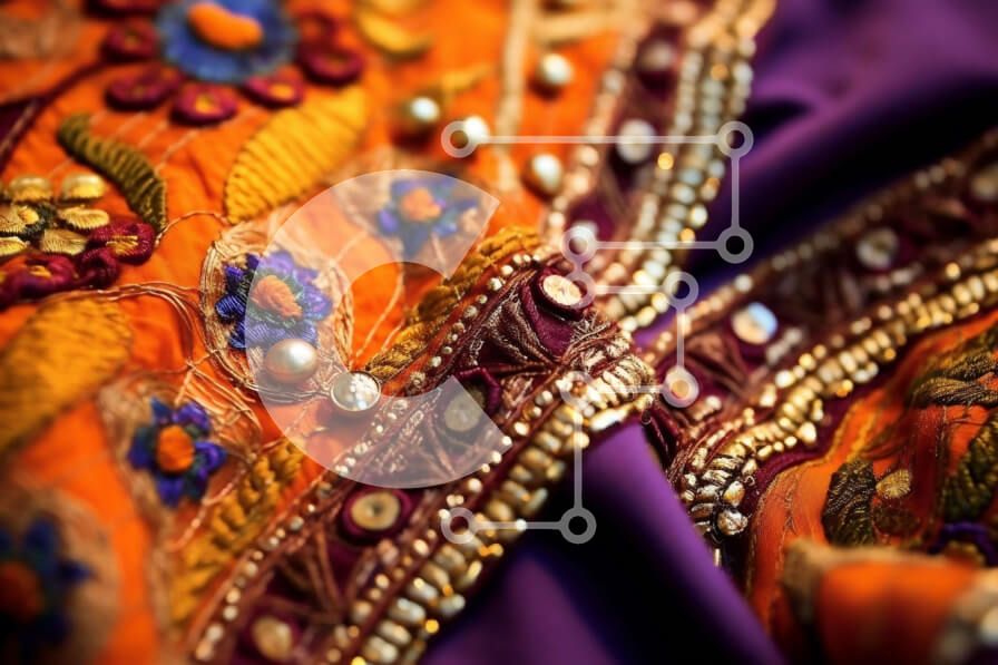 Intra Συλλεκτικό Ξύλινο Παζλ Plywood  4mm - Όμορφη Ινδή σε πορτοκαλί και χρυσό Sari με περίπλοκα κεντήματα και χάντρες Σε Ξύλινο Κουτί - Διαστάσεις Puzzle: 10x10 cm – 25 κομμάτια