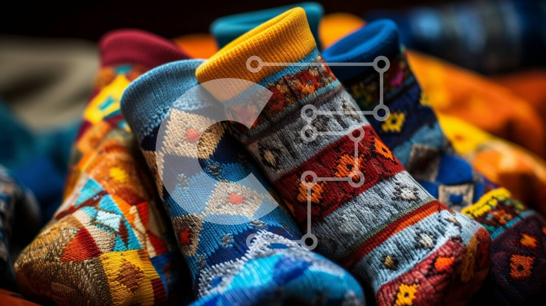 Intra Συλλεκτικό Ξύλινο Παζλ Plywood  4mm - Ζωντανές και πολύχρωμες κάλτσες στοιβαγμένες Σε Ξύλινο Κουτί - Διαστάσεις: 10x10 cm – 25 κομμάτια