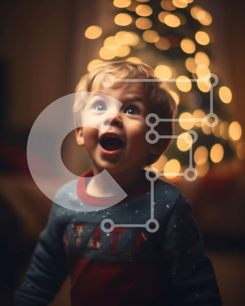 Intra Συλλεκτικό Ξύλινο Παζλ Plywood  4mm - Καλές γιορτές με ένα χαμογελαστό αγόρι και ένα όμορφο χριστουγεννιάτικο δέντρο Σε Ξύλινο Κουτί - Διαστάσεις: 10x10 cm – 25 κομμάτια