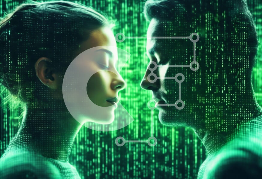 Intra Συλλεκτικό Ξύλινο Παζλ Plywood  4mm - Αφηρημένη πράσινη μήτρα φόντο με ζευγάρι Σε Ξύλινο Κουτί - Διαστάσεις Puzzle: 10x10 cm – 25 κομμάτια