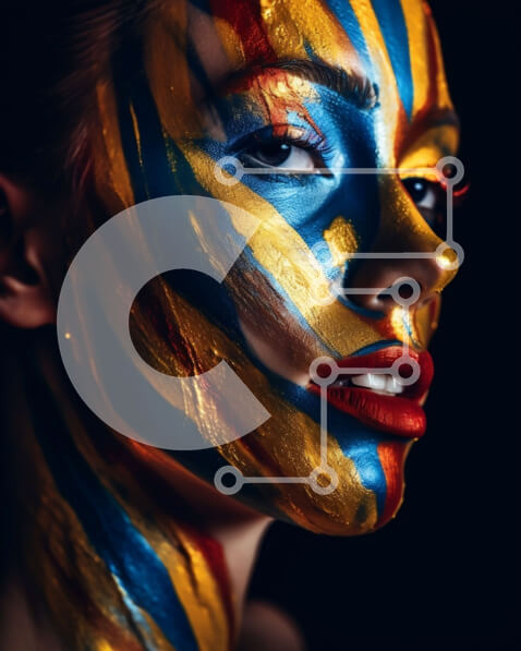 Intra Συλλεκτικό Ξύλινο Παζλ Plywood  4mm - Ζωηρή εικόνα μιας γυναίκας με μια πολύχρωμη ζωγραφική προσώπου Σε Ξύλινο Κουτί - Διαστάσεις Puzzle: 10x10 cm – 25 κομμάτια