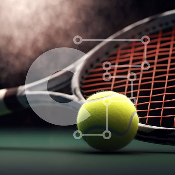 Intra Συλλεκτικό Ξύλινο Παζλ Plywood  4mm - Κοντινό πλάνο ρακέτας τένις και μπάλα σε σκοτεινή επιφάνεια Σε Ξύλινο Κουτί - Διαστάσεις Puzzle: 10x10 cm – 25 κομμάτια