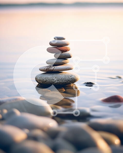 Intra Συλλεκτικό Ξύλινο Παζλ Plywood  4mm - Όμορφη εικόνα ισορροπημένων βράχων σε υδάτινο σώμα Σε Ξύλινο Κουτί - Διαστάσεις Puzzle: 10x10 cm – 25 κομμάτια