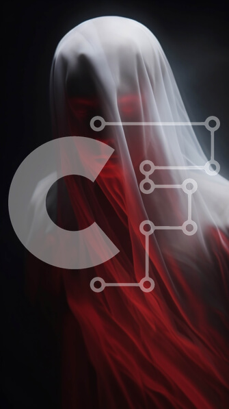 Intra Συλλεκτικό Ξύλινο Παζλ Plywood  4mm - Φιγούρα σαν φάντασμα με λευκά πέπλα και κόκκινες ραβδώσεις Σε Ξύλινο Κουτί - Διαστάσεις Puzzle: 10x10 cm – 25 κομμάτια