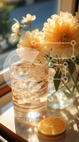 Σετ των 2 Intra Συλλεκτικό Ξύλινο Παζλ Plywood  4mm - Όμορφη εικόνα λευκών λουλουδιών με φέτα λεμονιού σε ένα ηλιόλουστο περβάζι Σε Ξύλινο Κουτί - Διαστάσεις: 10x10 cm – 25 κομμάτια