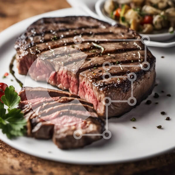 Σετ των 2 Intra Συλλεκτικό Ξύλινο Παζλ Plywood  4mm - Ψητή μπριζόλα με λαχανικά σε λευκό πιάτο Σε Ξύλινο Κουτί - Διαστάσεις: 10x10 cm – 25 κομμάτια