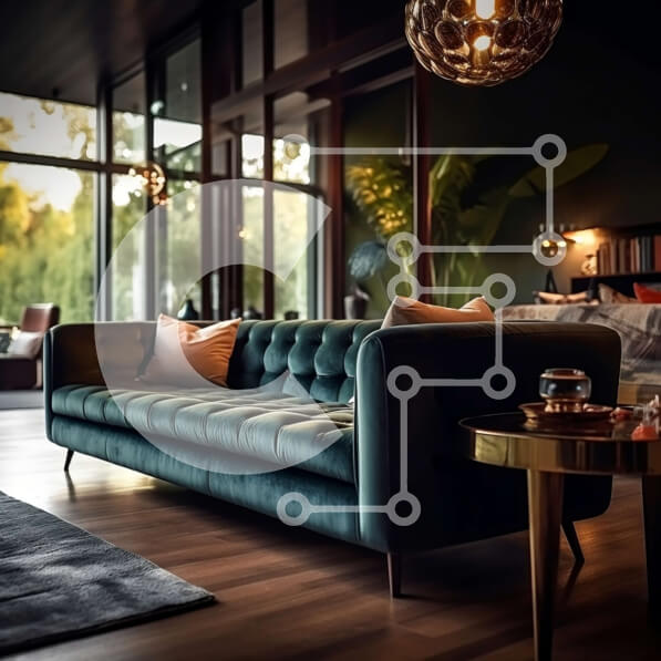 Intra Συλλεκτικό Ξύλινο Παζλ Plywood  4mm - Κομψό σαλόνι με πράσινο βελούδινο καναπέ και μεγάλα παράθυρα Σε Ξύλινο Κουτί - Διαστάσεις Puzzle: 10x10 cm – 25 κομμάτια