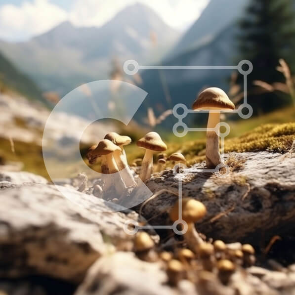 Intra Συλλεκτικό Ξύλινο Παζλ Plywood  4mm - Όμορφη εικόνα μανιταριών με φόντο το βουνό Σε Ξύλινο Κουτί - Διαστάσεις: 10x10 cm – 25 κομμάτια