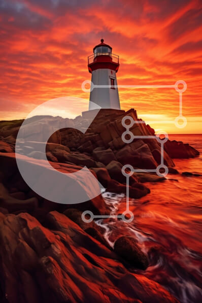 Σετ των 2 Intra Συλλεκτικό Ξύλινο Παζλ Plywood  4mm - Εκπληκτικό κόκκινο ηλιοβασίλεμα πάνω από έναν φάρο σε μια βραχώδη ακτή Σε Ξύλινο Κουτί - Διαστάσεις: 10x10 cm – 25 κομμάτια