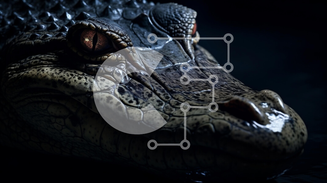 Σετ των 2 Intra Συλλεκτικό Ξύλινο Παζλ Plywood  4mm - Κοντινό πλάνο του κεφαλιού του αλιγάτορα με λαμπερά μάτια Σε Ξύλινο Κουτί - Διαστάσεις: 10x10 cm – 25 κομμάτια