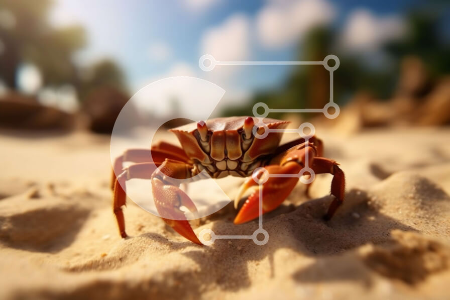 Intra Συλλεκτικό Ξύλινο Παζλ Plywood  4mm - Όμορφη εικόνα ενός κόκκινου καβουριού που περπατά στην Sunny Beach Sand Σε Ξύλινο Κουτί - Διαστάσεις: 10x10 cm – 25 κομμάτια